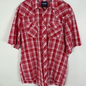 Wrangler Red Plaid Short Sleeve Pearl Snap Button Down Shirt XLT